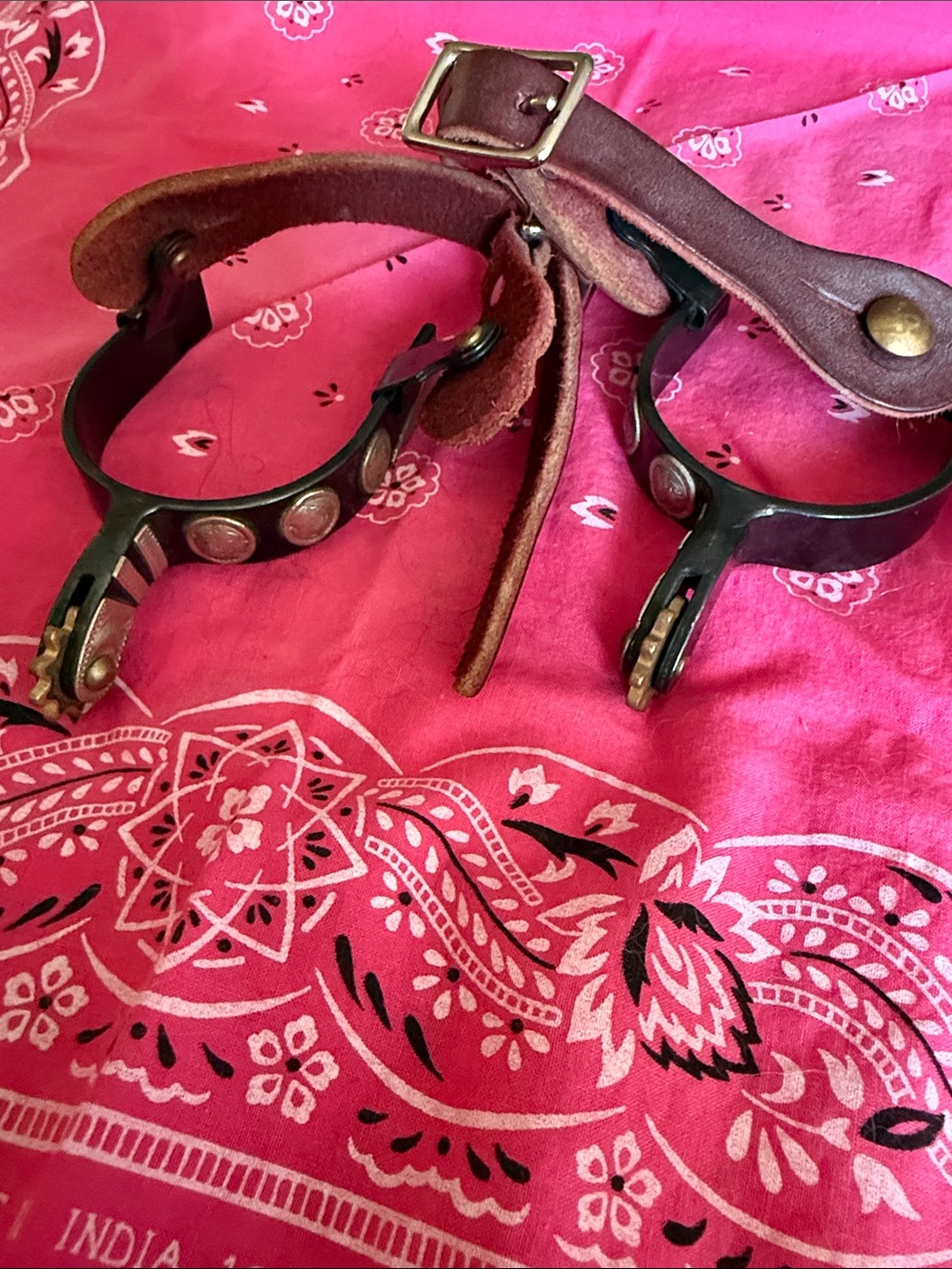 Leather Spur Straps with Metal Spurs - Brown